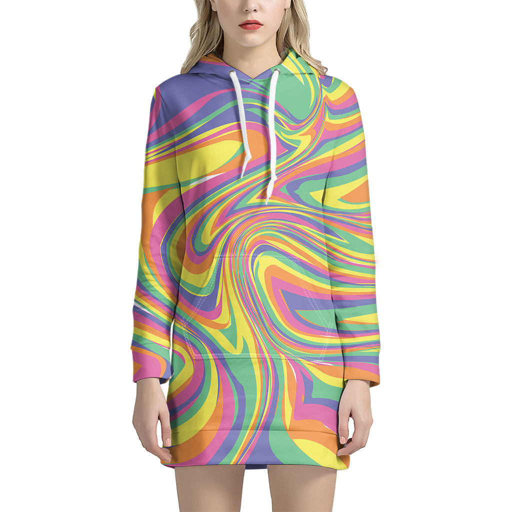 Pastel Rave Print Women's Pullover Hoodie Dress