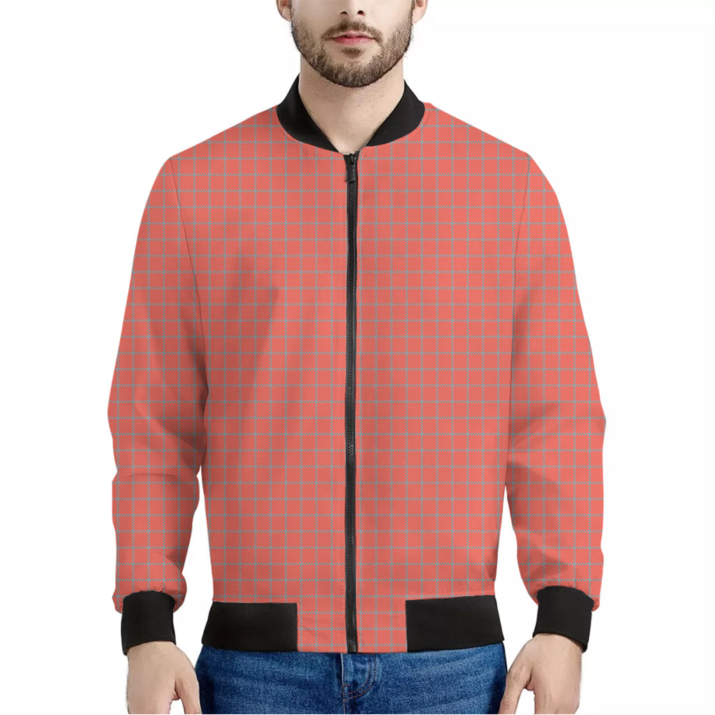 Pastel Red And Grey Tattersall Print Men's Bomber Jacket