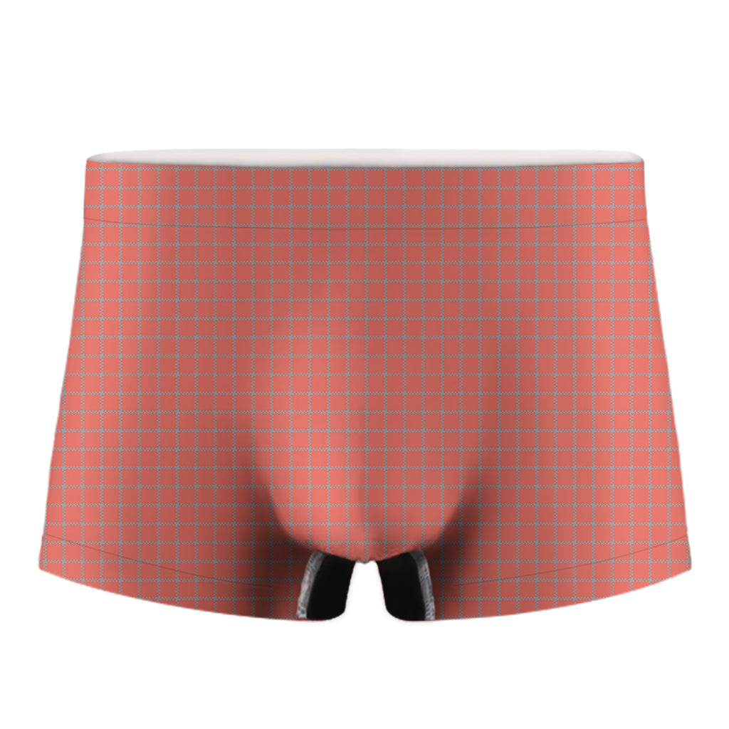 Pastel Red And Grey Tattersall Print Men's Boxer Briefs