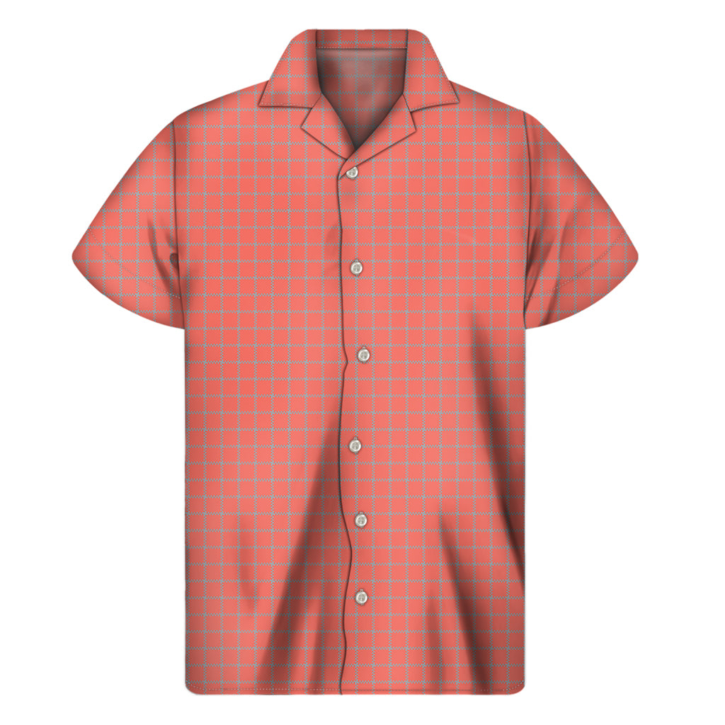 Pastel Red And Grey Tattersall Print Men's Short Sleeve Shirt