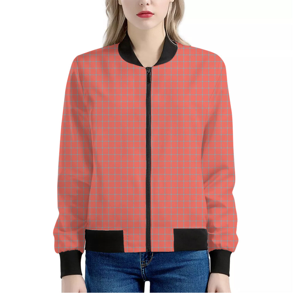 Pastel Red And Grey Tattersall Print Women's Bomber Jacket