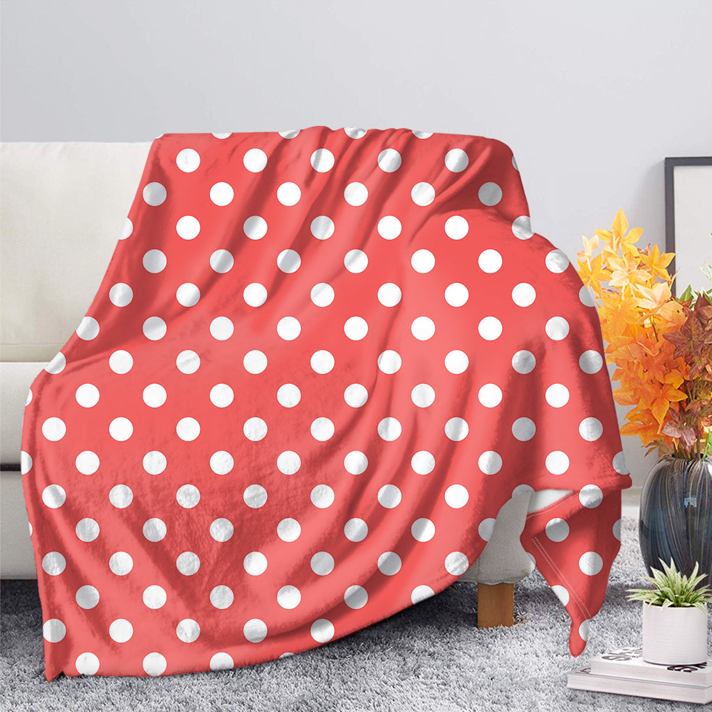 Pastel Red And White Polka Dot Print Blanket