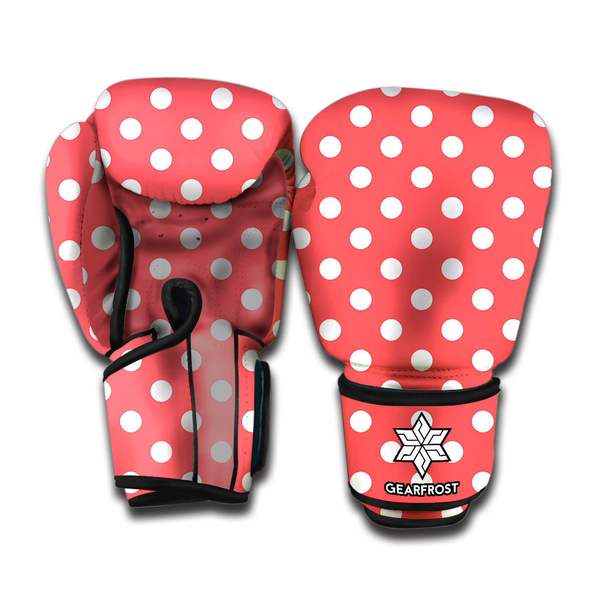 Pastel Red And White Polka Dot Print Boxing Gloves