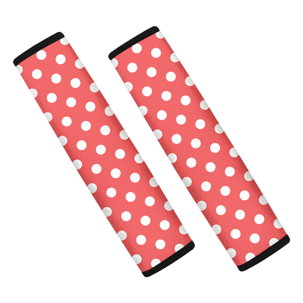 Pastel Red And White Polka Dot Print Car Seat Belt Covers