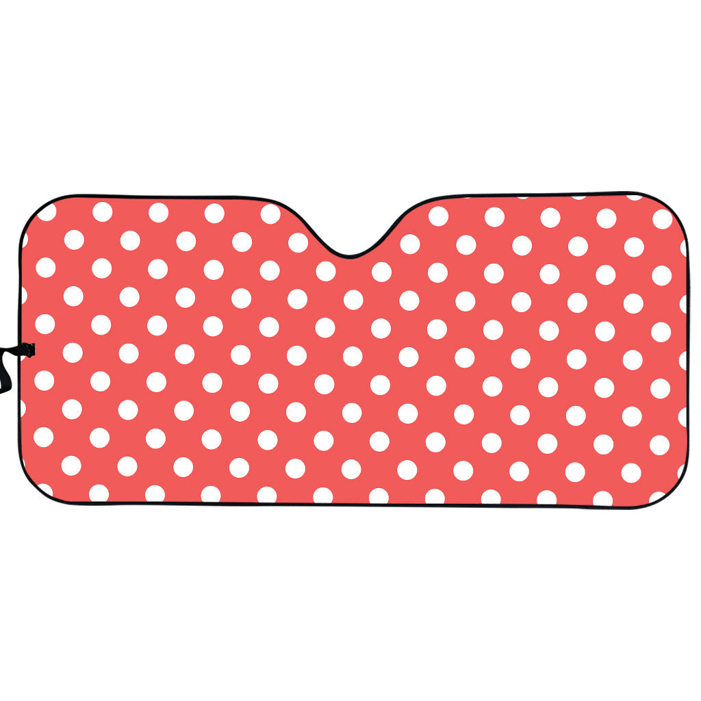 Pastel Red And White Polka Dot Print Car Sun Shade