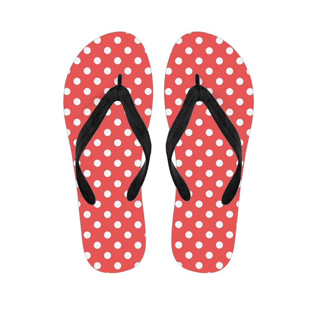 Pastel Red And White Polka Dot Print Flip Flops