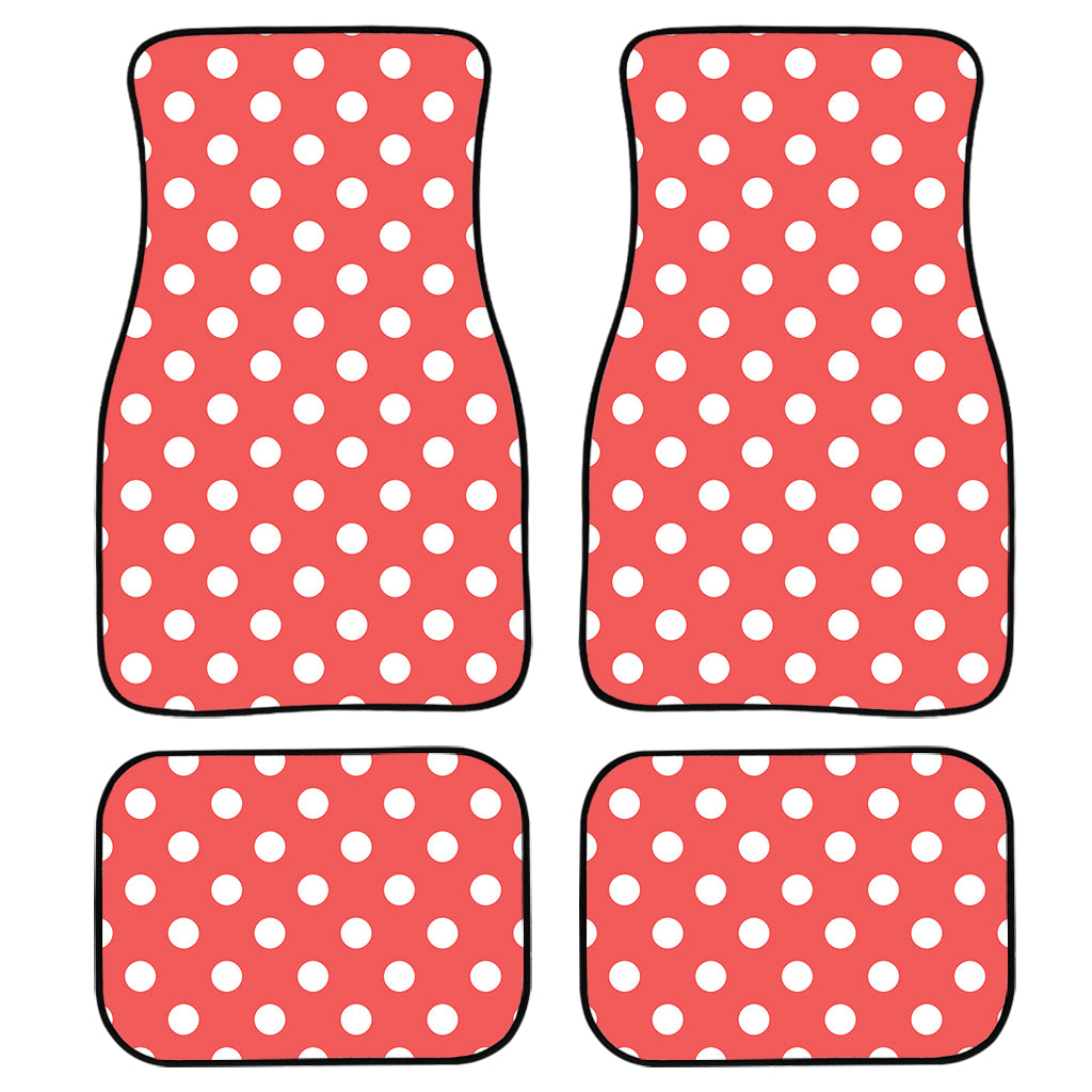 Pastel Red And White Polka Dot Print Front and Back Car Floor Mats