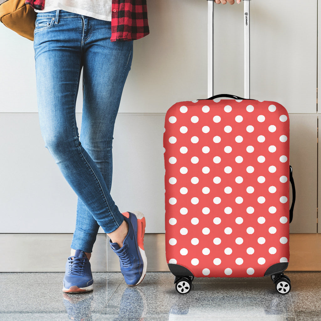 Pastel Red And White Polka Dot Print Luggage Cover