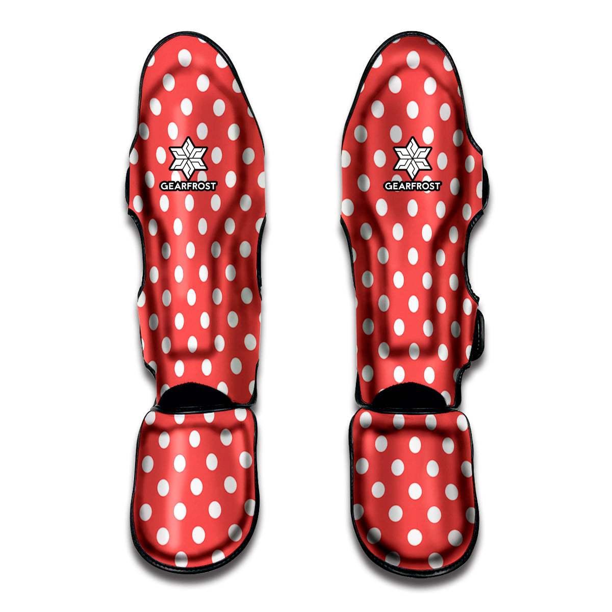 Pastel Red And White Polka Dot Print Muay Thai Shin Guards