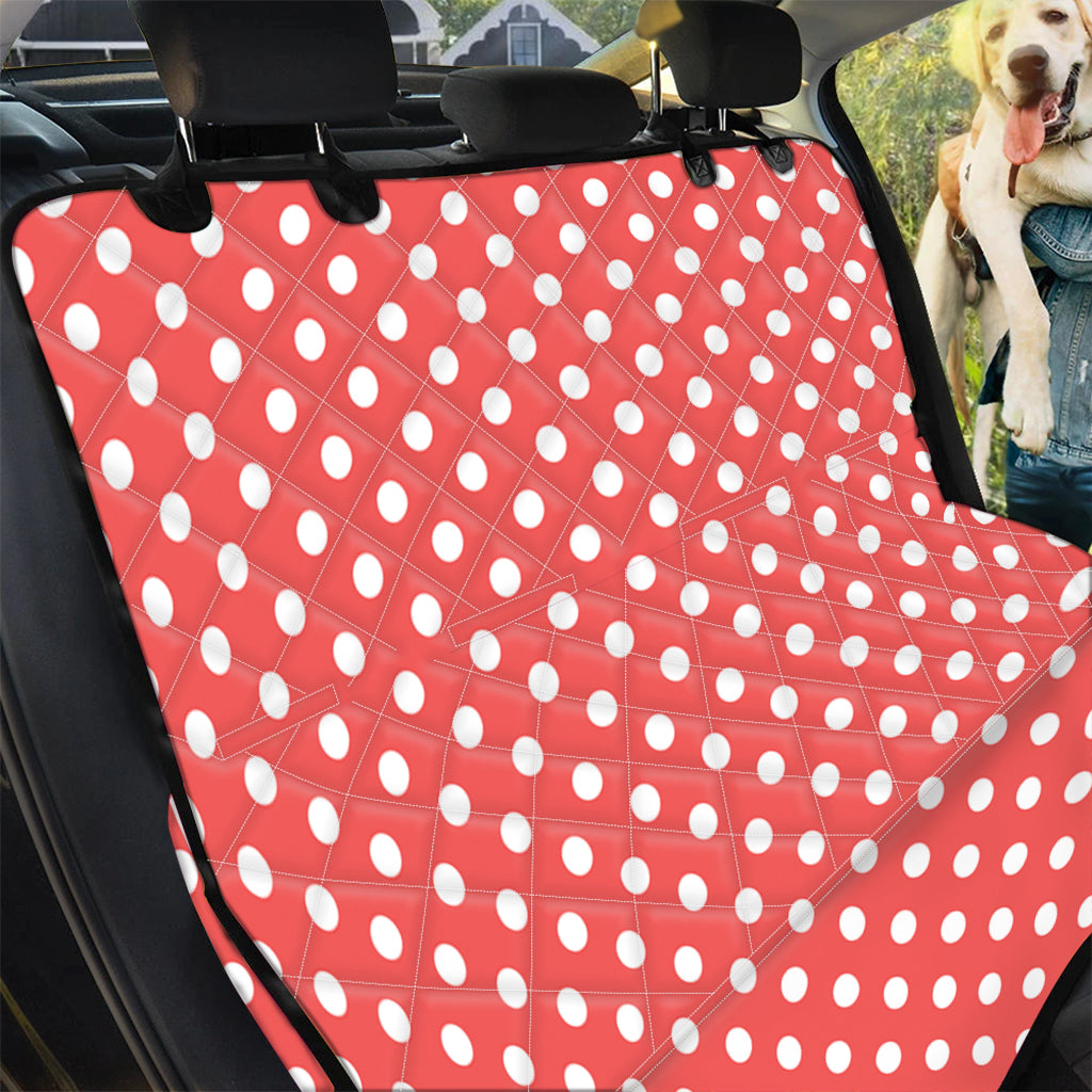 Pastel Red And White Polka Dot Print Pet Car Back Seat Cover