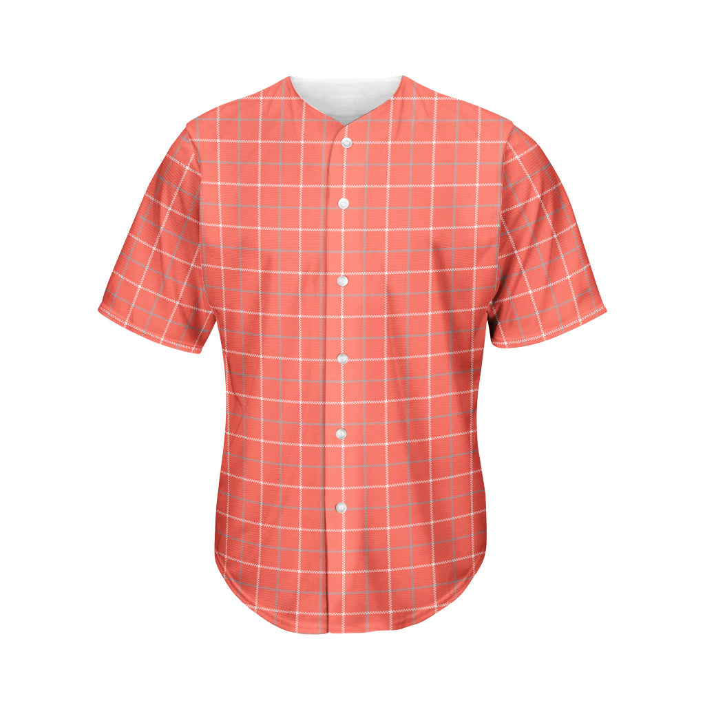 Pastel Red Tattersall Pattern Print Men's Baseball Jersey