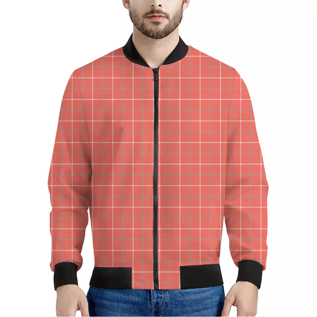 Pastel Red Tattersall Pattern Print Men's Bomber Jacket