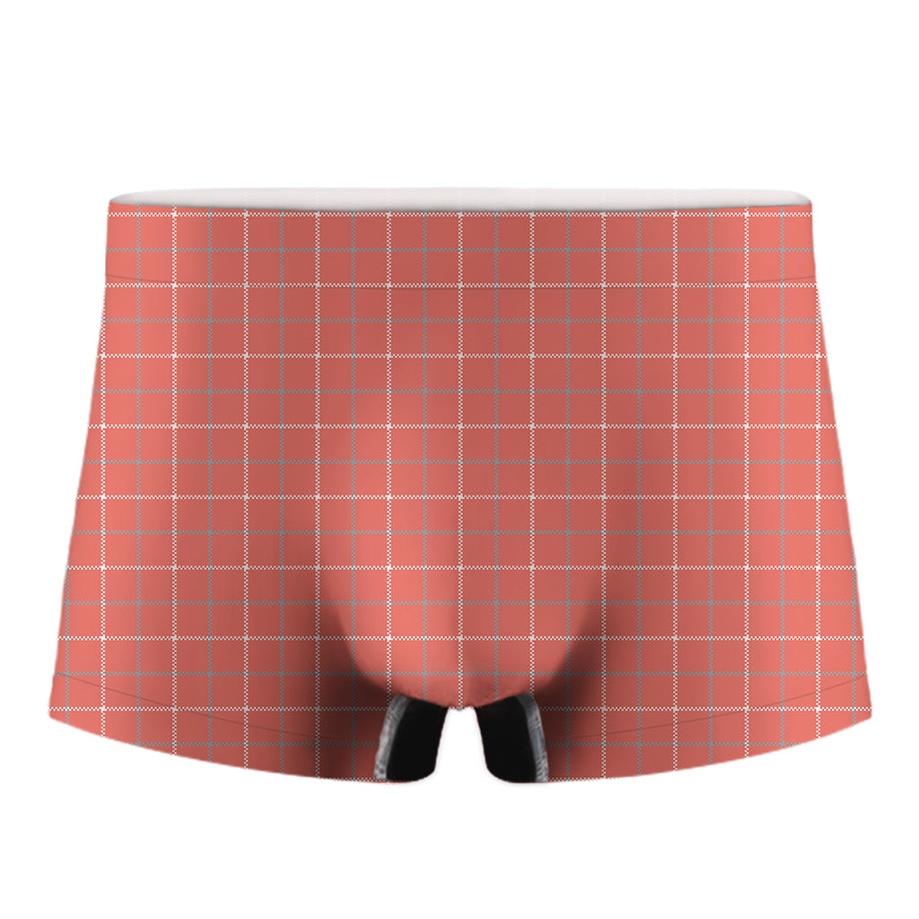 Pastel Red Tattersall Pattern Print Men's Boxer Briefs