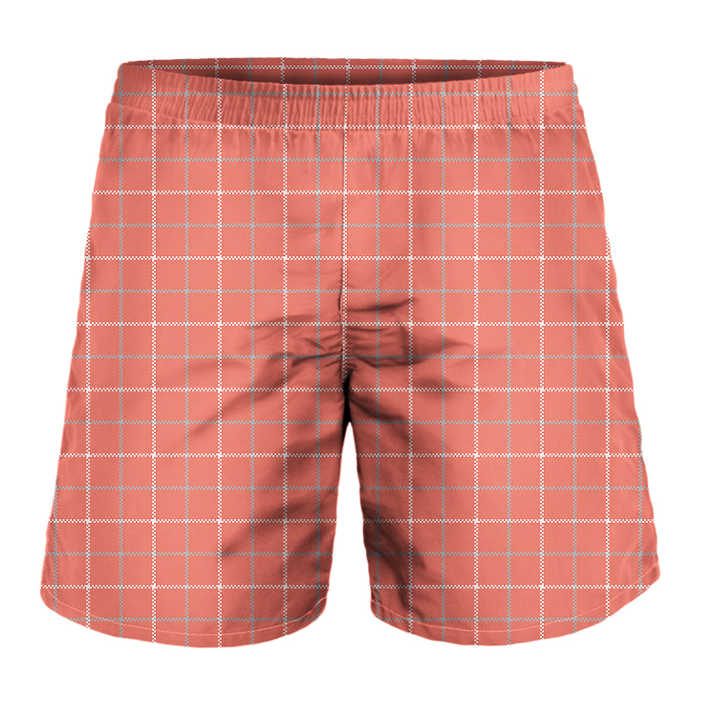 Pastel Red Tattersall Pattern Print Men's Shorts