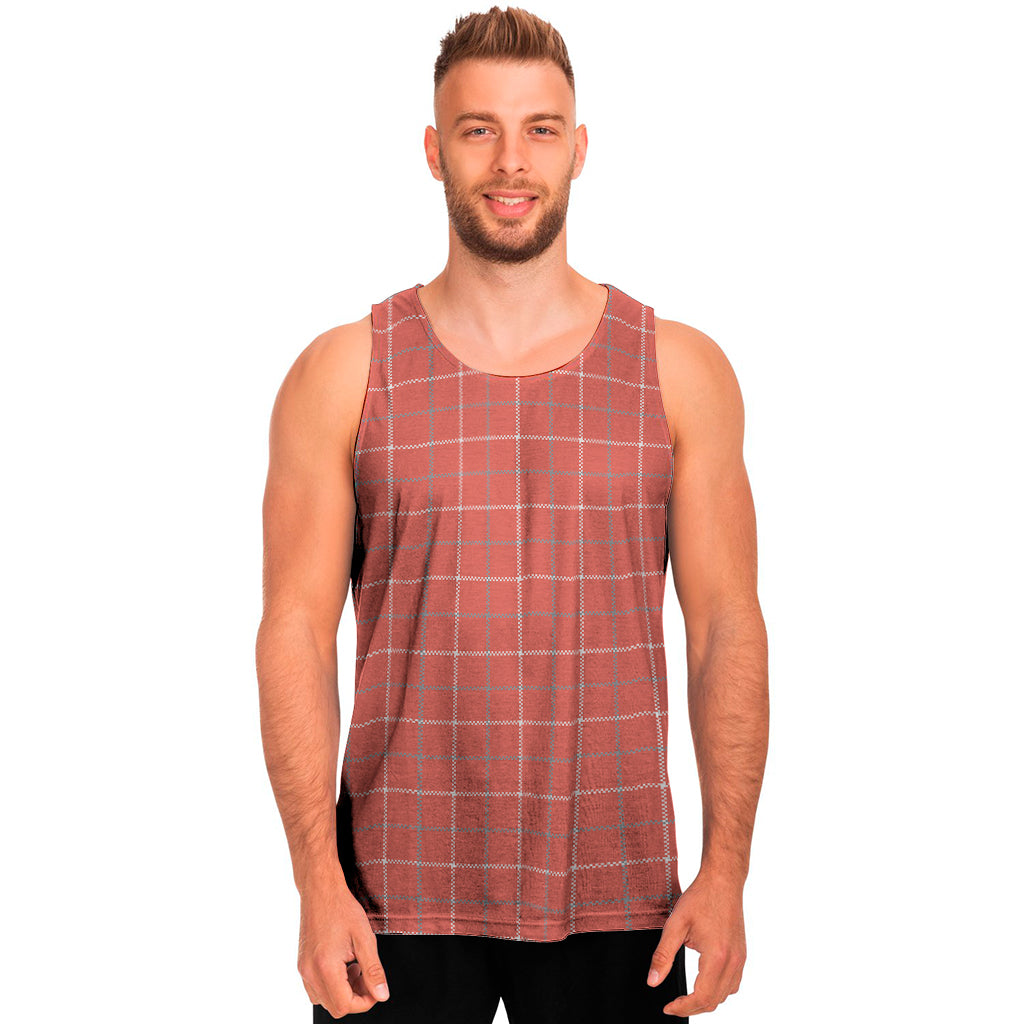 Pastel Red Tattersall Pattern Print Men's Tank Top