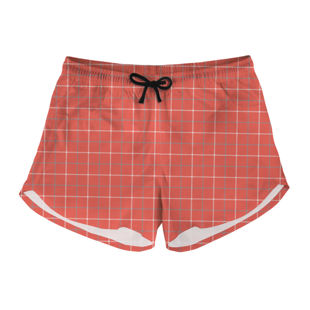 Pastel Red Tattersall Pattern Print Women's Shorts