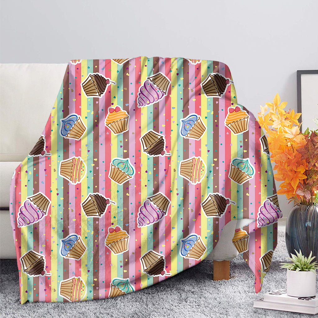 Pastel Striped Cupcake Pattern Print Blanket