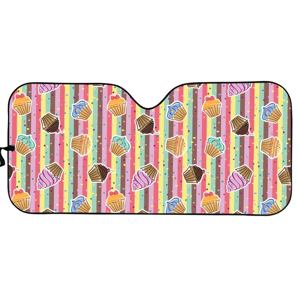 Pastel Striped Cupcake Pattern Print Car Sun Shade