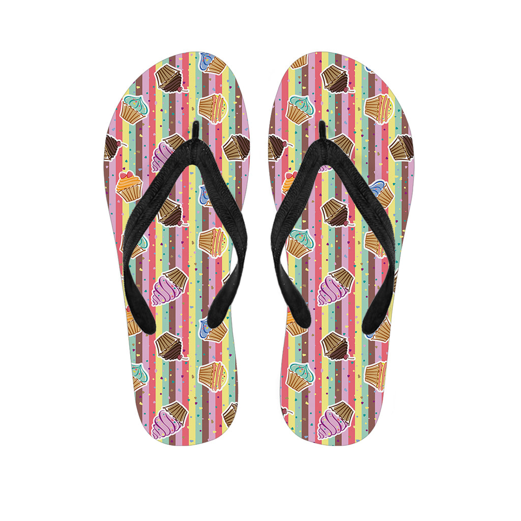 Pastel Striped Cupcake Pattern Print Flip Flops