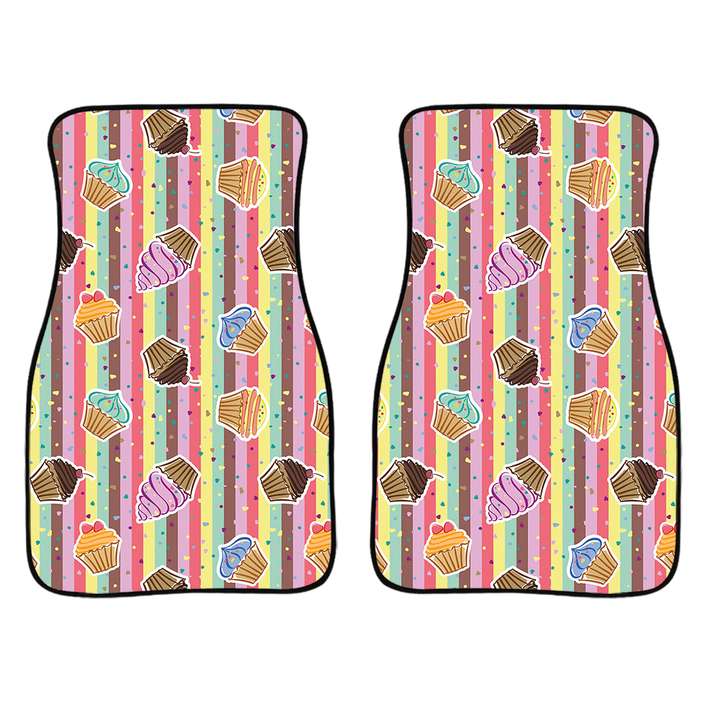 Pastel Striped Cupcake Pattern Print Front Car Floor Mats