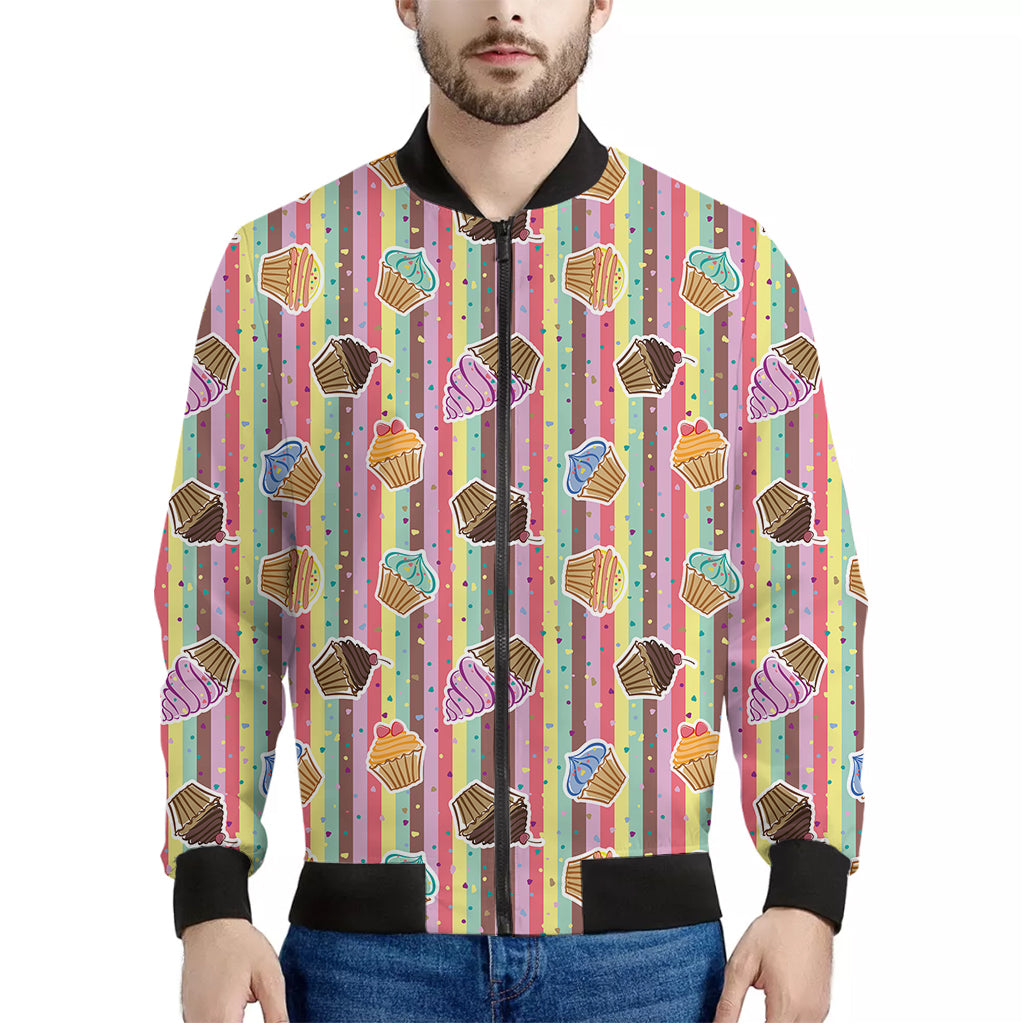 Pastel Striped Cupcake Pattern Print Men's Bomber Jacket