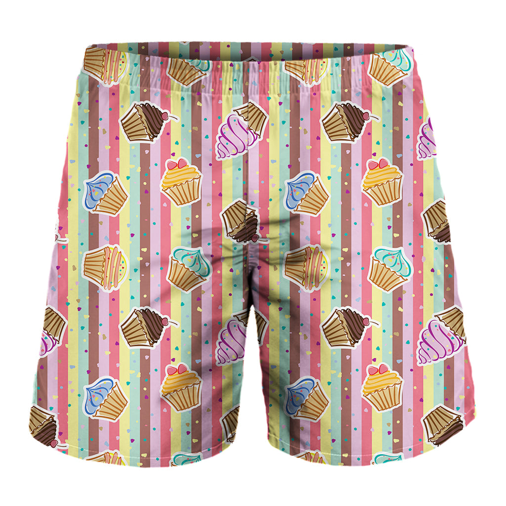 Pastel Striped Cupcake Pattern Print Men's Shorts