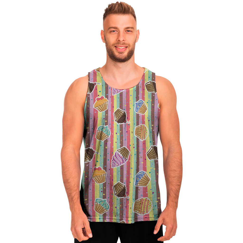 Pastel Striped Cupcake Pattern Print Men's Tank Top