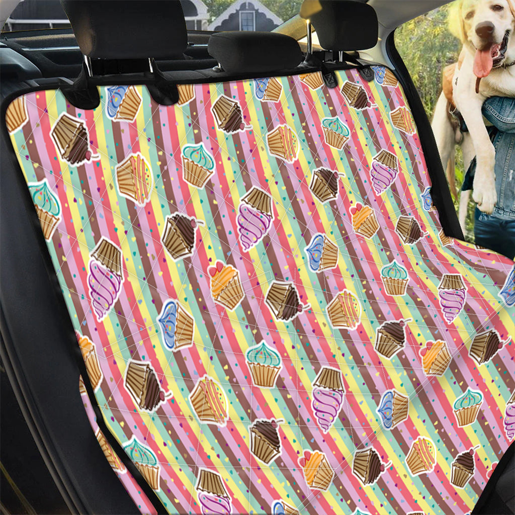 Pastel Striped Cupcake Pattern Print Pet Car Back Seat Cover