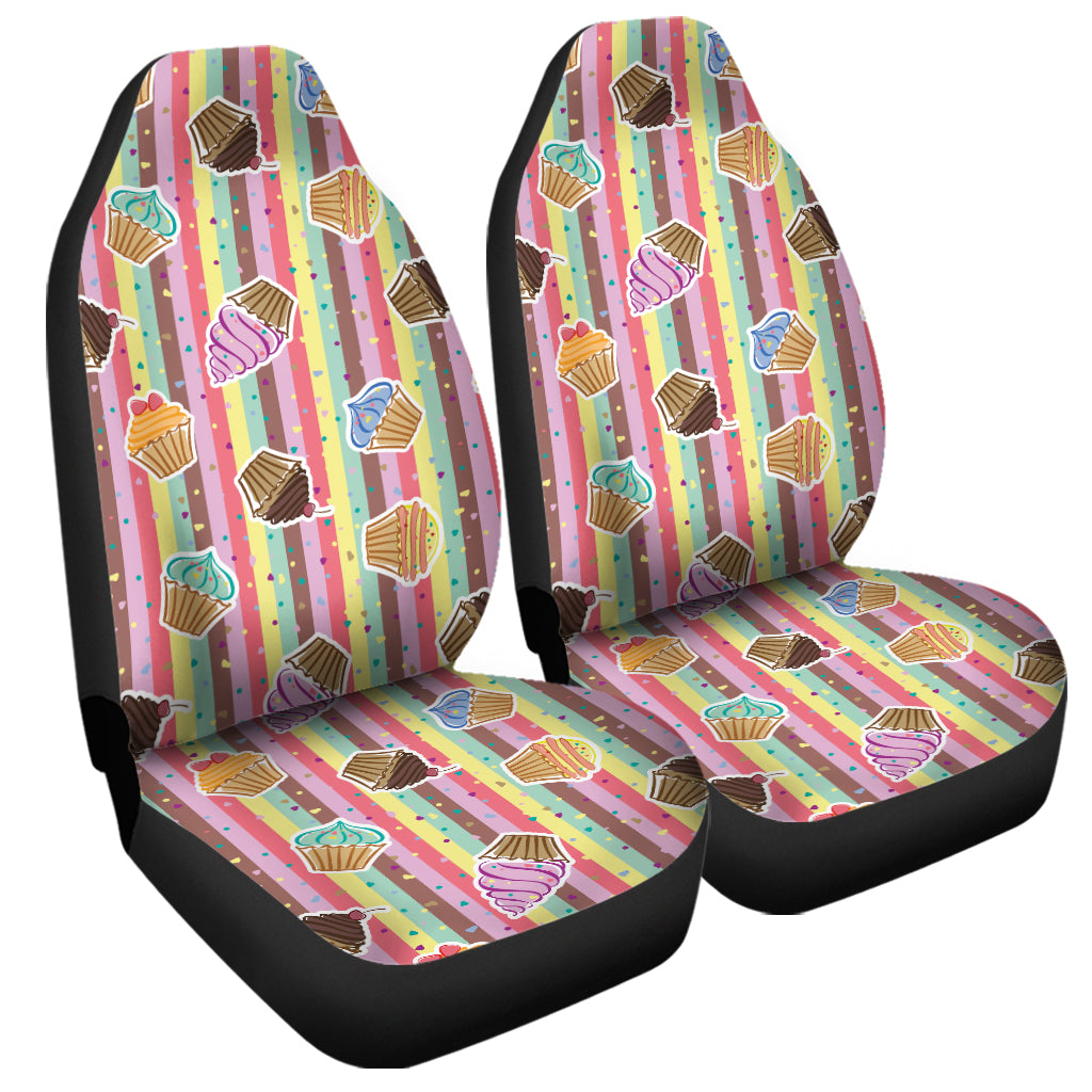 Pastel Striped Cupcake Pattern Print Universal Fit Car Seat Covers