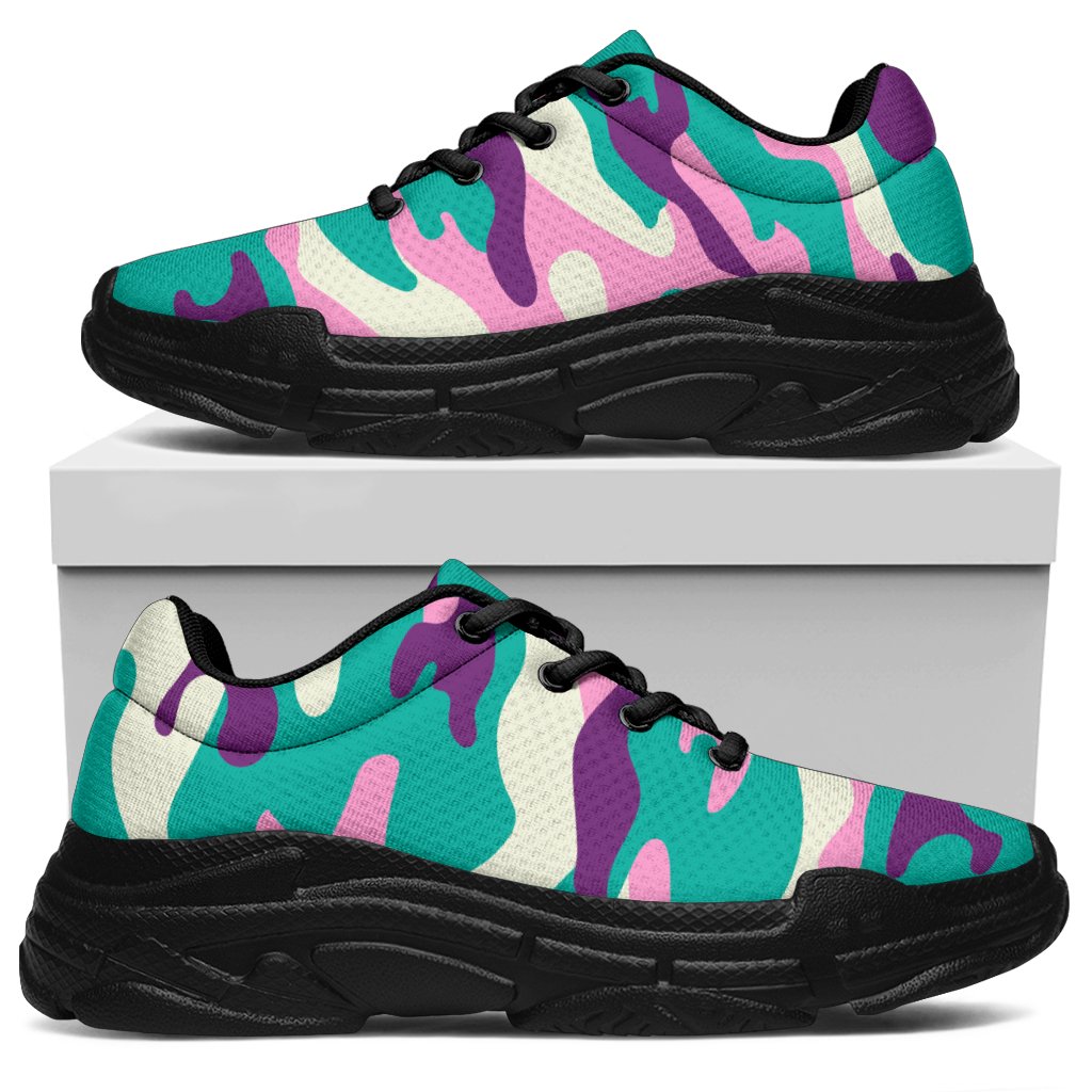 Pastel Teal And Purple Camouflage Print Chunky Sneakers