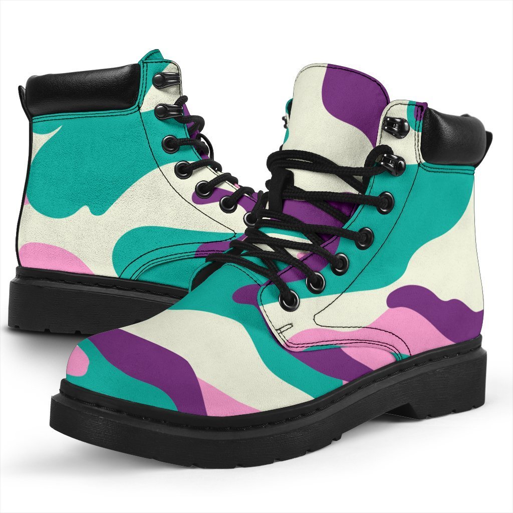 Pastel Teal And Purple Camouflage Print Classic Boots