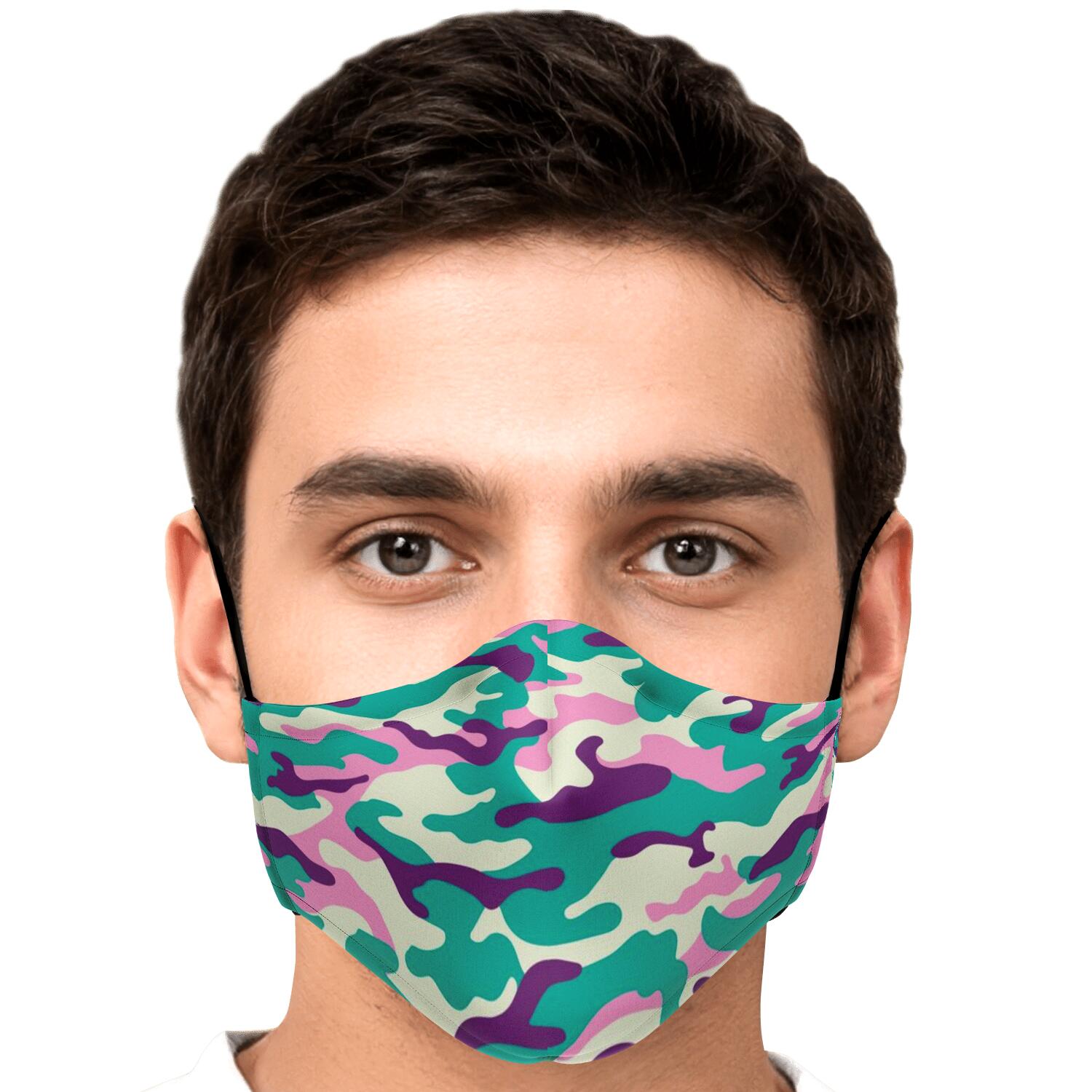 Pastel Teal And Purple Camouflage Print Face Mask