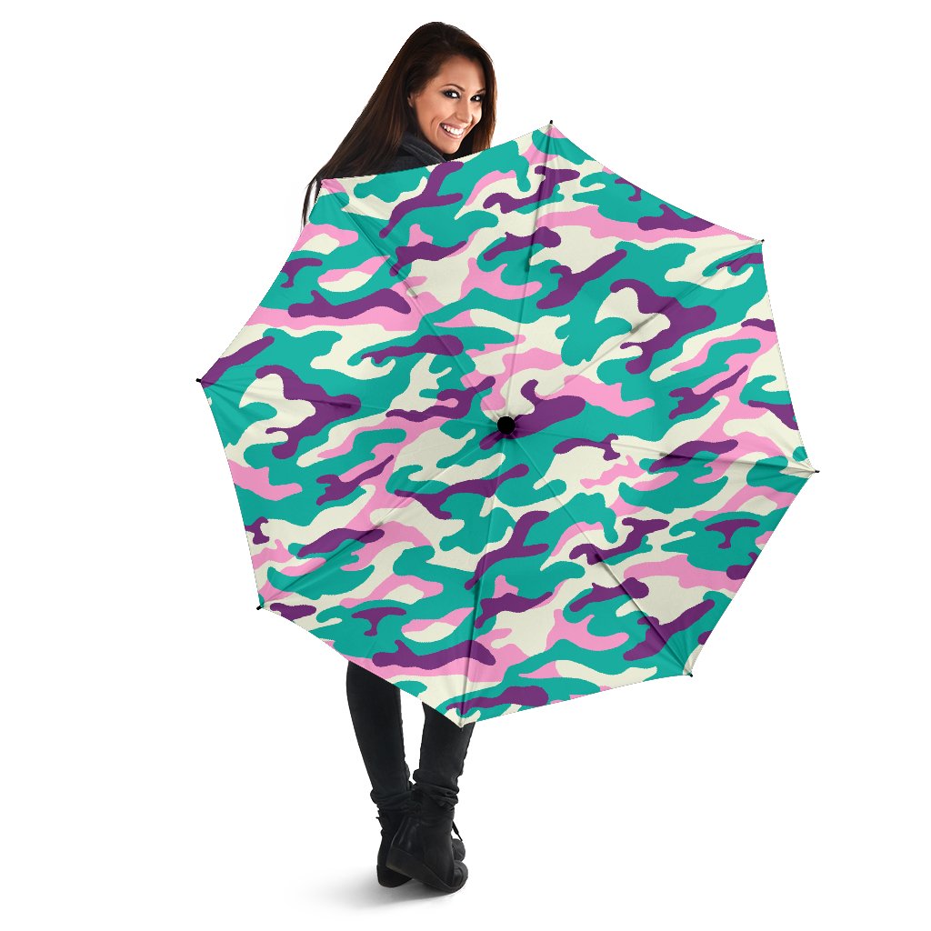 Pastel Teal And Purple Camouflage Print Foldable Umbrella