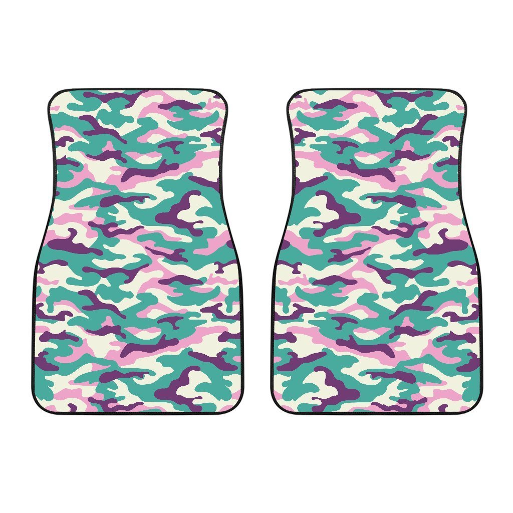 Pastel Teal And Purple Camouflage Print Front Car Floor Mats