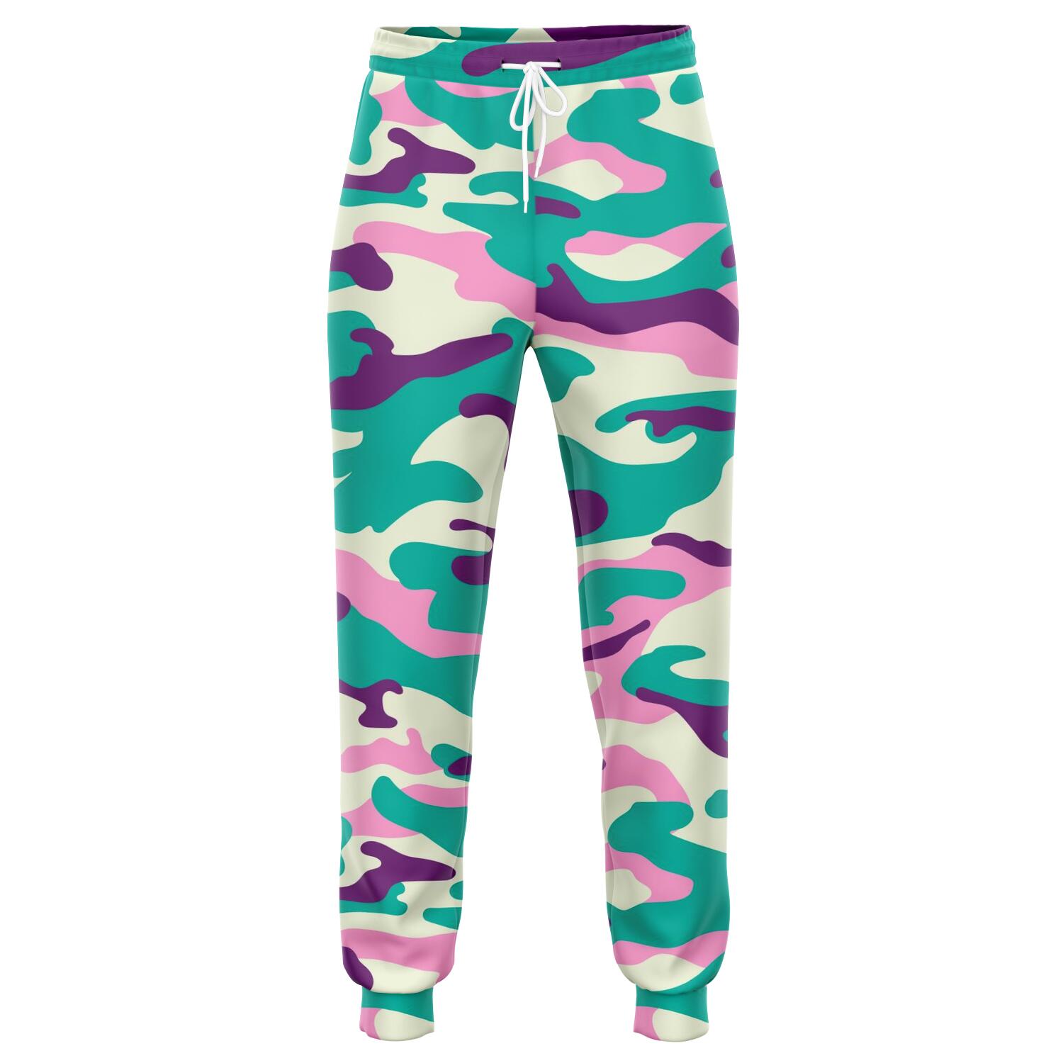 Pastel Teal And Purple Camouflage Print Jogger Pants