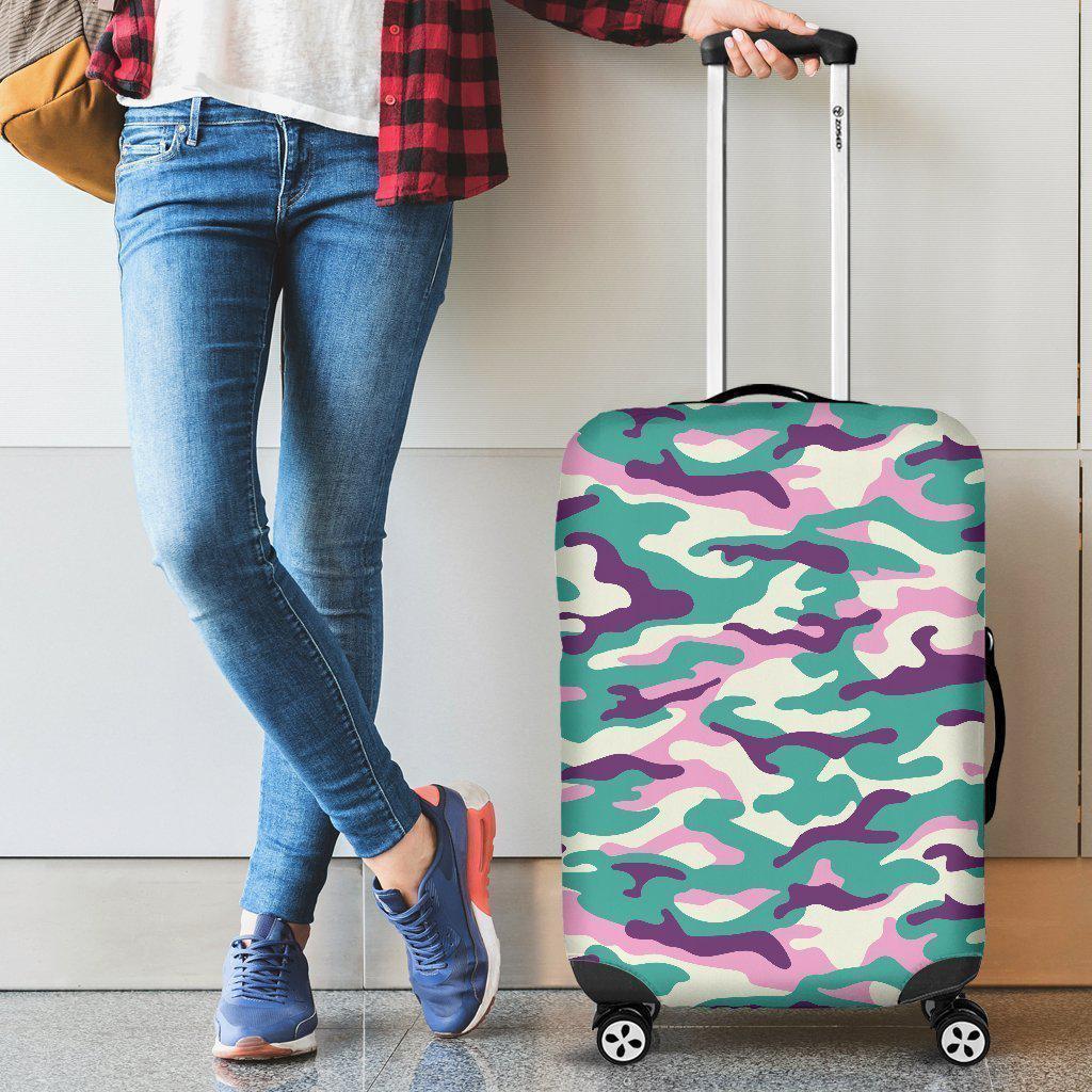 Pastel Teal And Purple Camouflage Print Luggage Cover