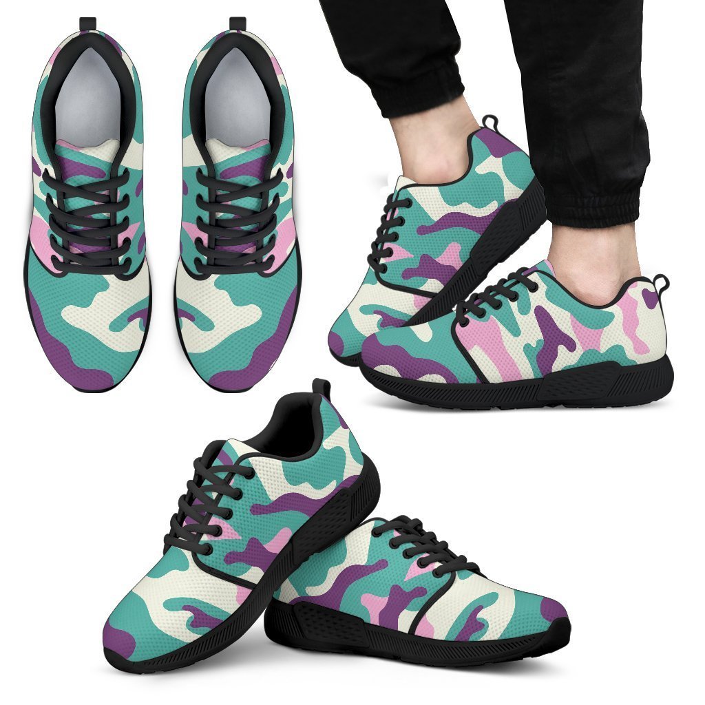 Pastel Teal And Purple Camouflage Print Men's Athletic Shoes