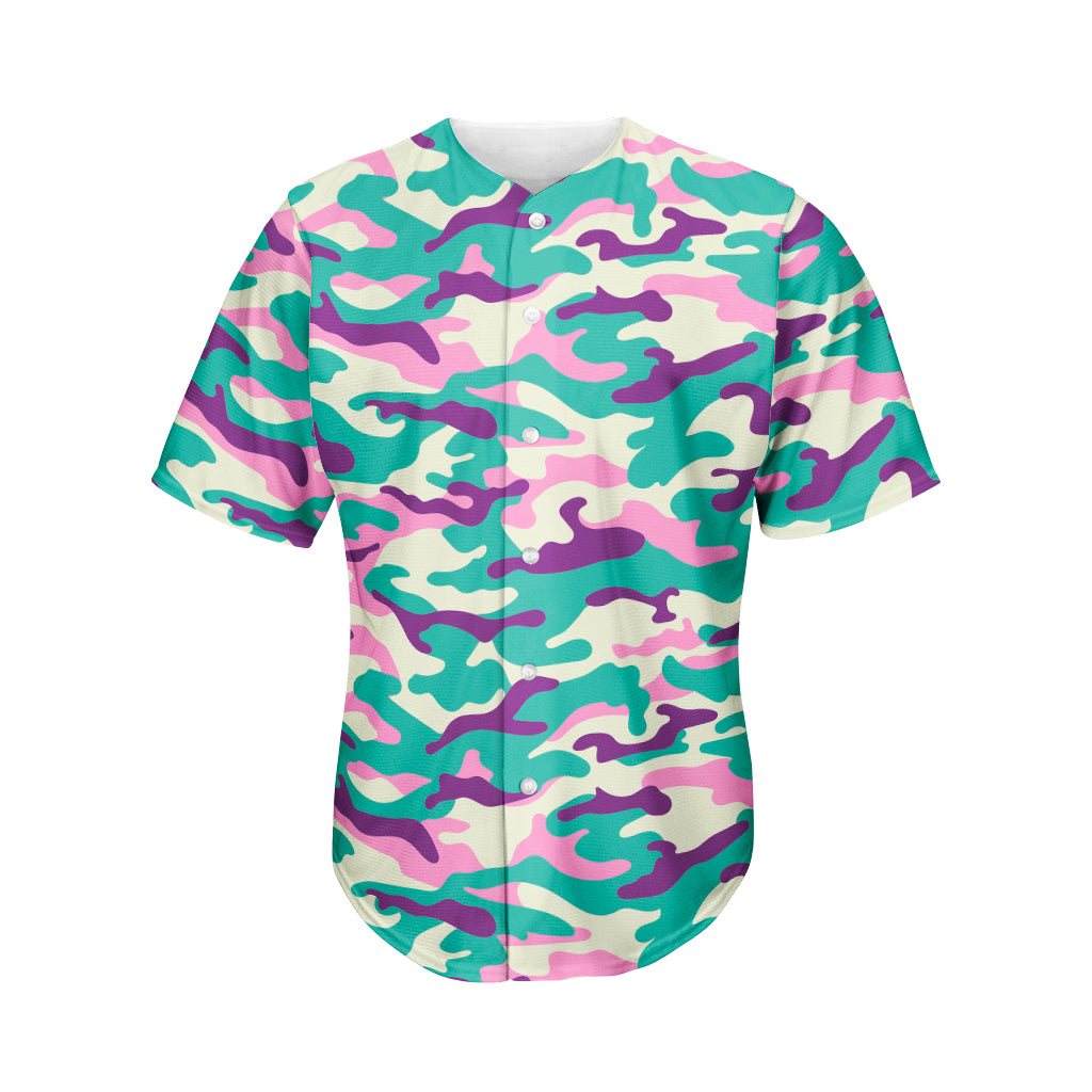 Pastel Teal And Purple Camouflage Print Men's Baseball Jersey