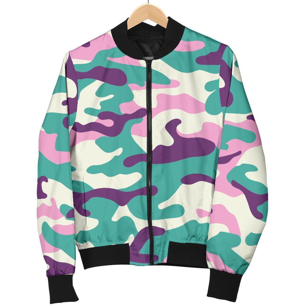 Pastel Teal And Purple Camouflage Print Men's Bomber Jacket