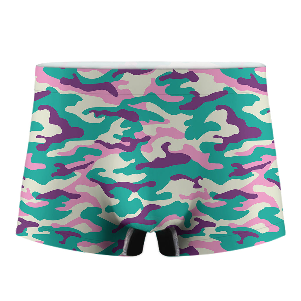 Pastel Teal And Purple Camouflage Print Men's Boxer Briefs