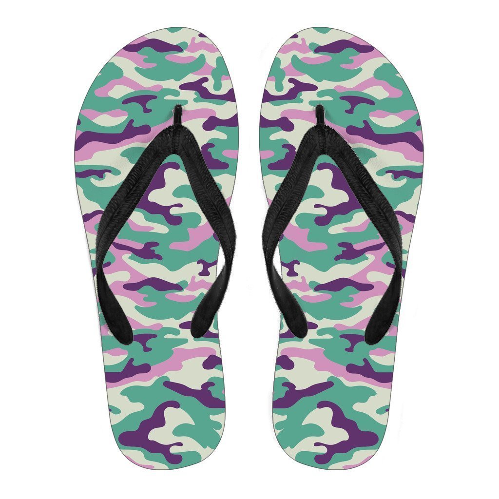 Pastel Teal And Purple Camouflage Print Men's Flip Flops