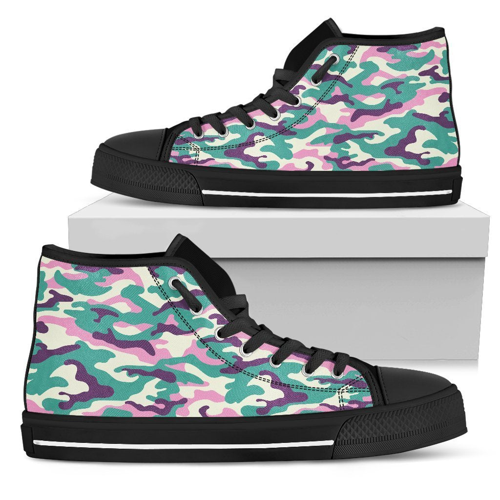 Pastel Teal And Purple Camouflage Print Men's High Top Shoes