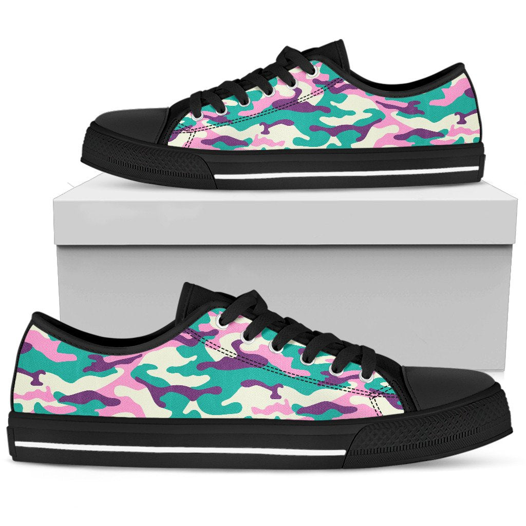 Pastel Teal And Purple Camouflage Print Men's Low Top Shoes