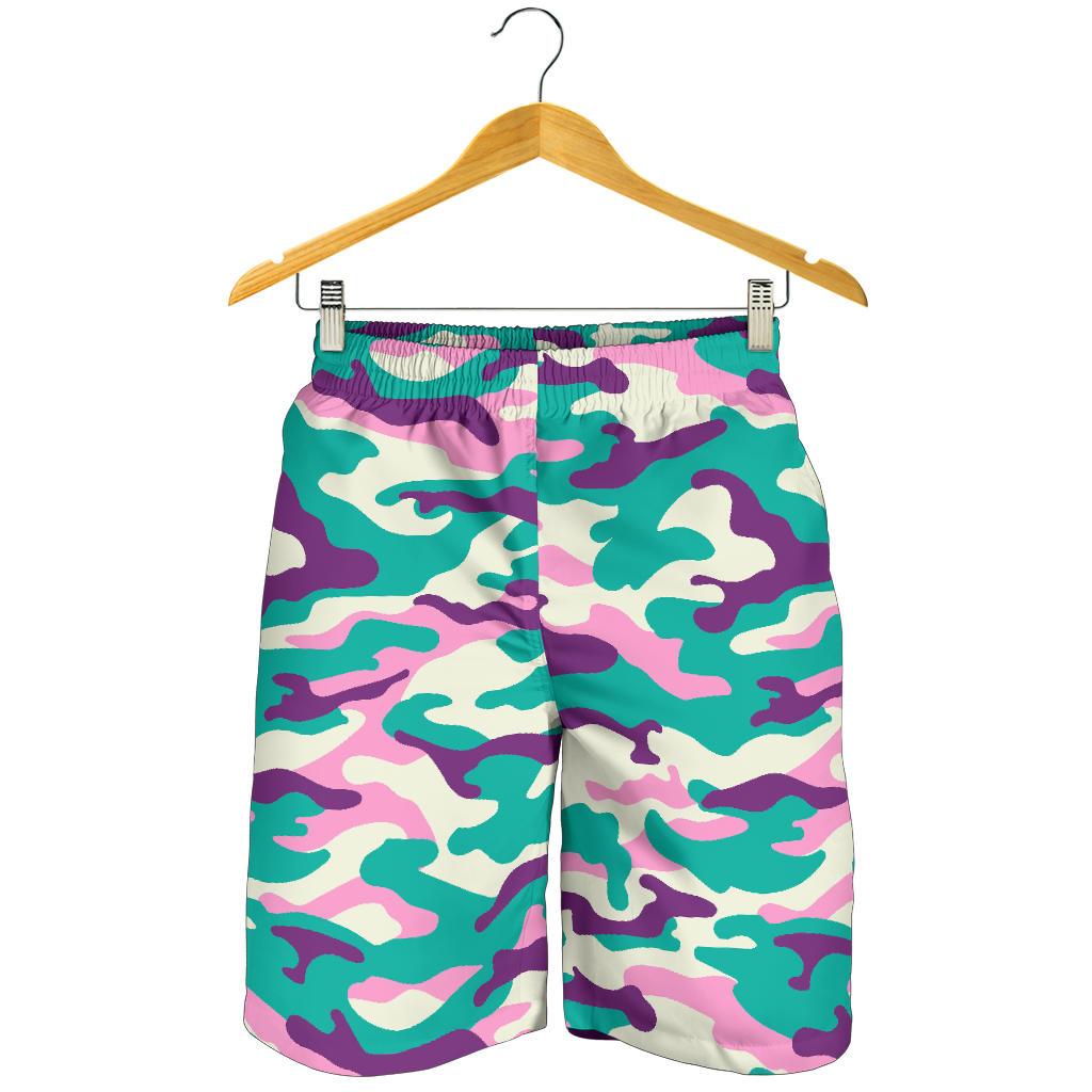 Pastel Teal And Purple Camouflage Print Men's Shorts