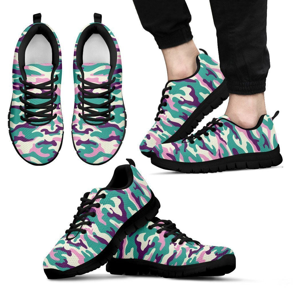 Pastel Teal And Purple Camouflage Print Men's Sneakers