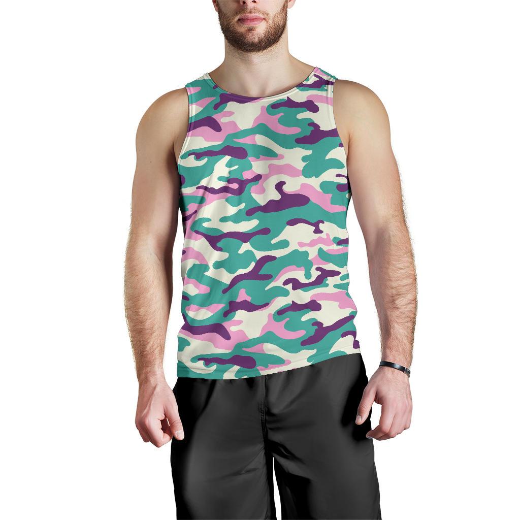 Pastel Teal And Purple Camouflage Print Men's Tank Top