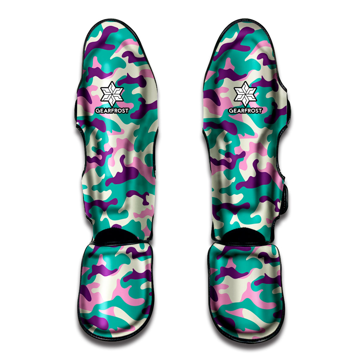 Pastel Teal And Purple Camouflage Print Muay Thai Shin Guards