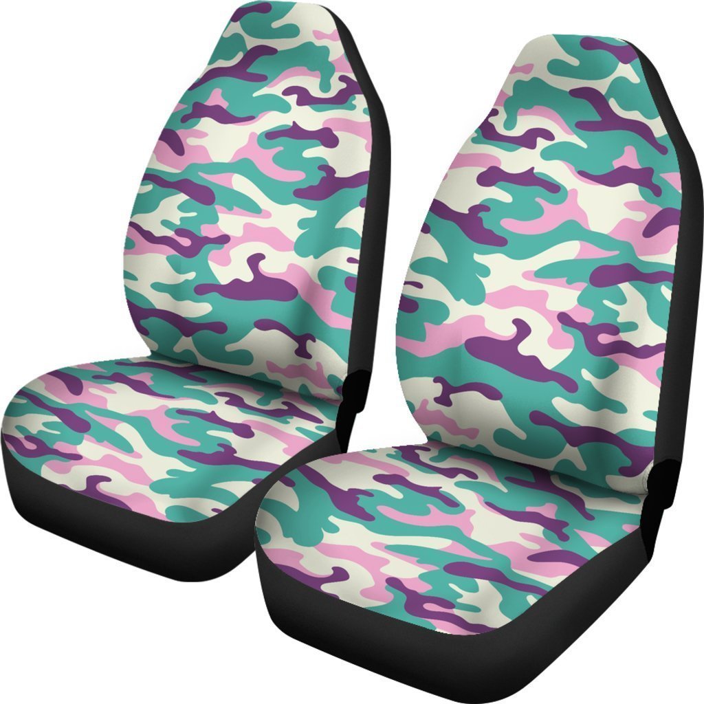 Pastel Teal And Purple Camouflage Print Universal Fit Car Seat Covers