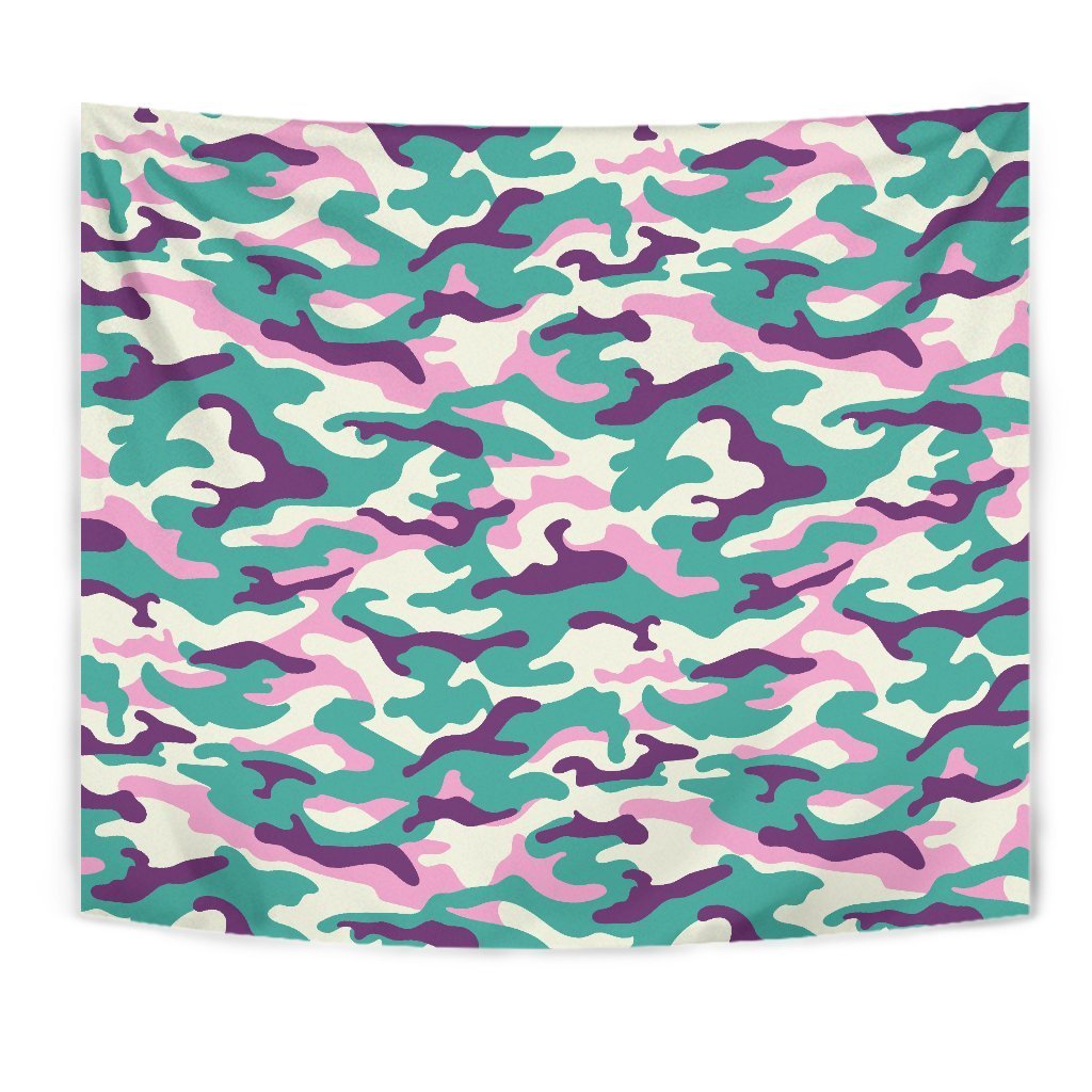 Pastel Teal And Purple Camouflage Print Wall Tapestry