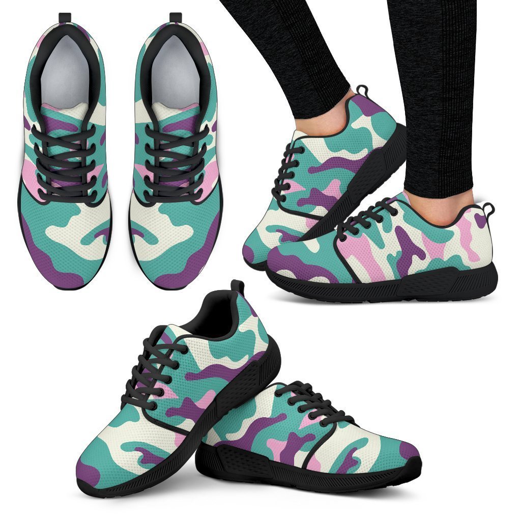 Pastel Teal And Purple Camouflage Print Women's Athletic Shoes